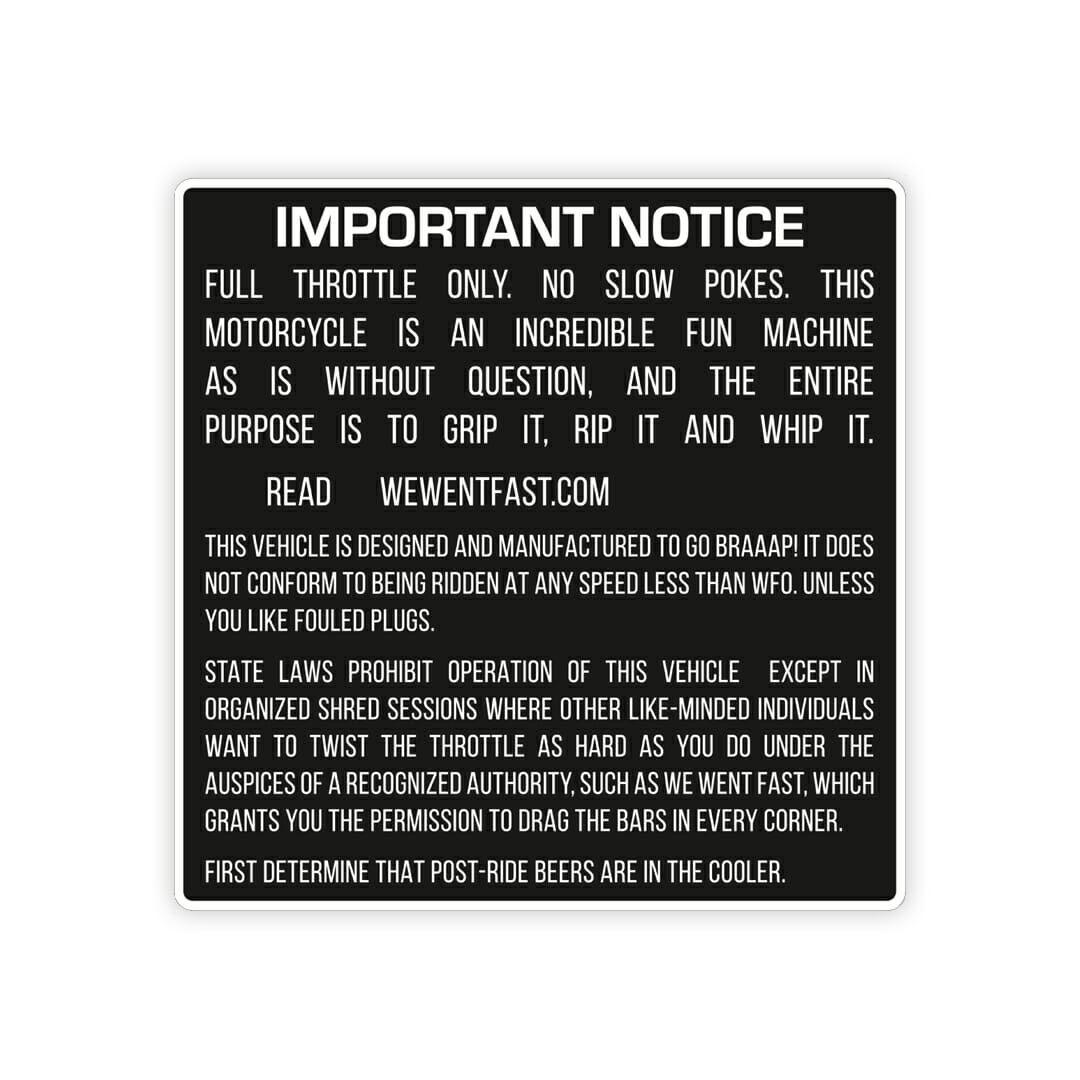 Noticed Sticker Important Notice Sticker – We Went Fast Shop